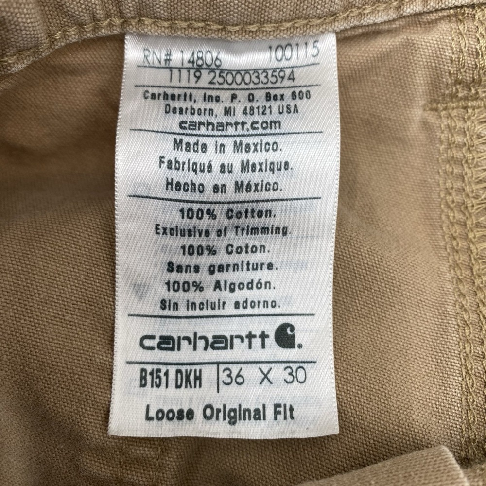 CARHARTT B151 DKH Duck Canvas Loose Original Fit Carpenter Work Pants Mens 36x30 - Picture 7 of 13